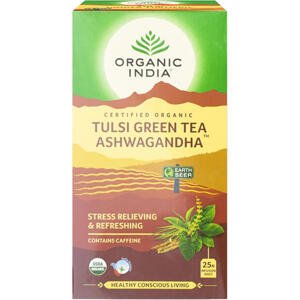 Organic India Tulsi Green Tea Ashwagandha čaj s ashwagandhom, energija, vitalnost 25 vrećica (25 x 2 g)