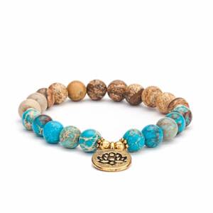 Bodhi Yoga Bodhi Mala narukvica jaspis/blue imperial turquoise s cvijetom lotosa