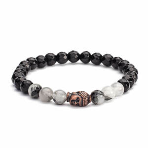 Bodhi Yoga Bodhi Mala narukvica crni kristal / crni ahat s Budinom glavom Veličina: M