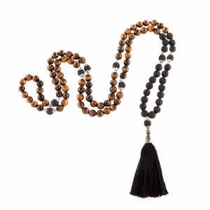 Bodhi Yoga Bodhi Mala Tigrovo oko / lava ogrlica s crnom resom, 108 perli
