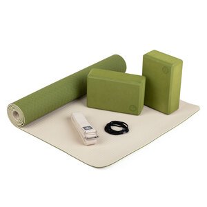 Bodhi Yoga Bodhi joga set za početnike zeleni - prostirka 183 cm x 60 cm x 5 mm, remen za vježbanje, 2 bloka